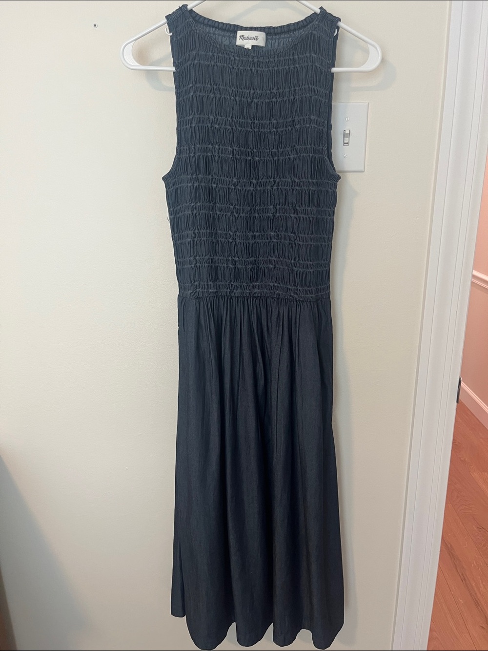 Madewell Denim Smocked Boat Neck Maxi Dress